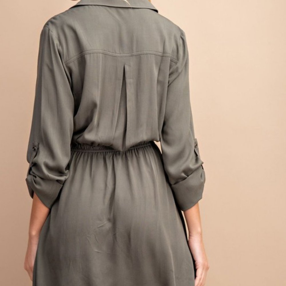 Olive Utility Drawstring Dress - Picture 4 of 8